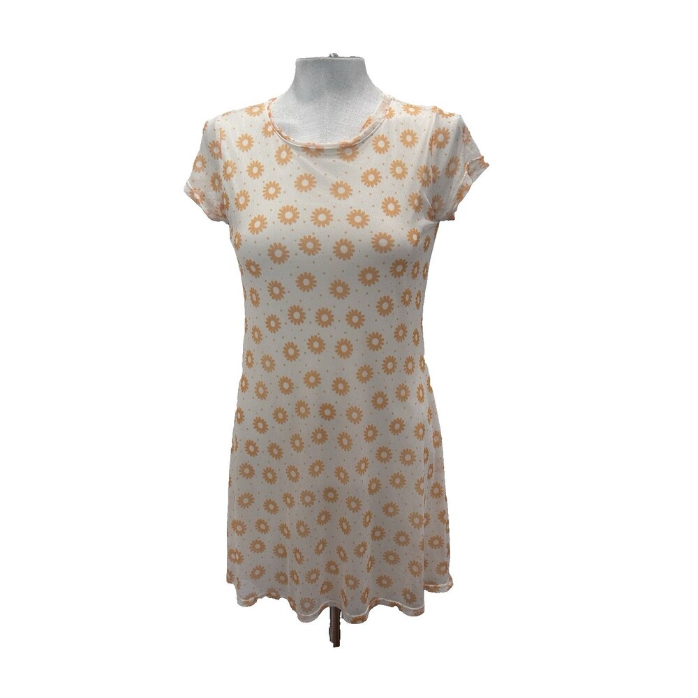 Altar'd State Y2K Sunflower Mesh Mini Dress S Cream Orange Floral Lined